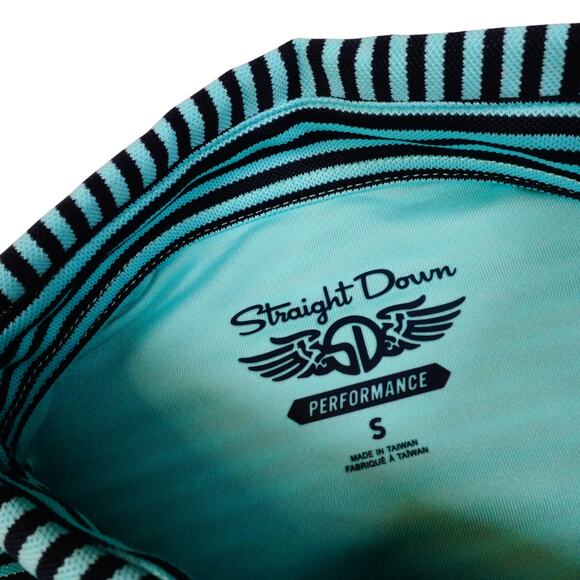 Straight Down Performance Mens Green Striped EMBROIDERED Golf Polo Shirt Small - Picture 3 of 7